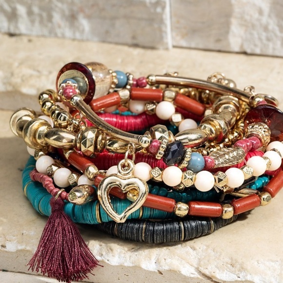 Multi Strand Multi Color Beaded Stretch Bracelet NWT - Picture 3 of 6